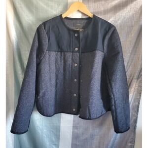 J.Crew Womens Herringbone Quilted Mixed Media‎ Jacket Navy Gray 14 02775 NWT